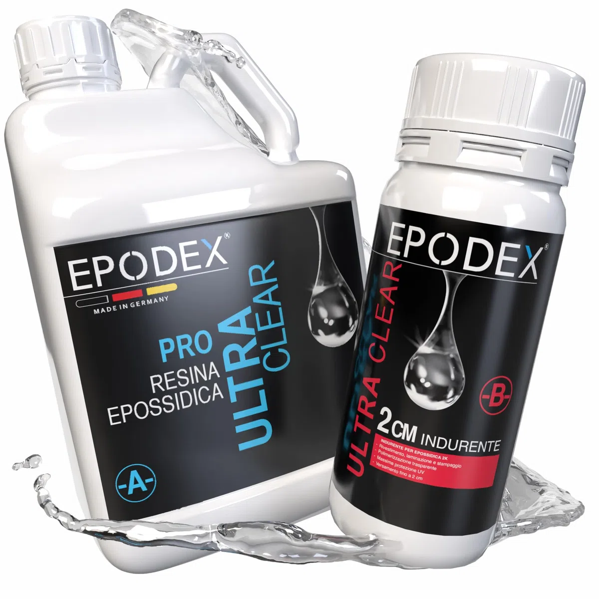 EPODEX Resina Epossidica PRO, Resina epossidica trasparente kit è cristallina per colate fino a 2cm, per arte in resina, doming, gioielli e piccoli stampi o colate, CLEAR - Transparent - 1,5kg