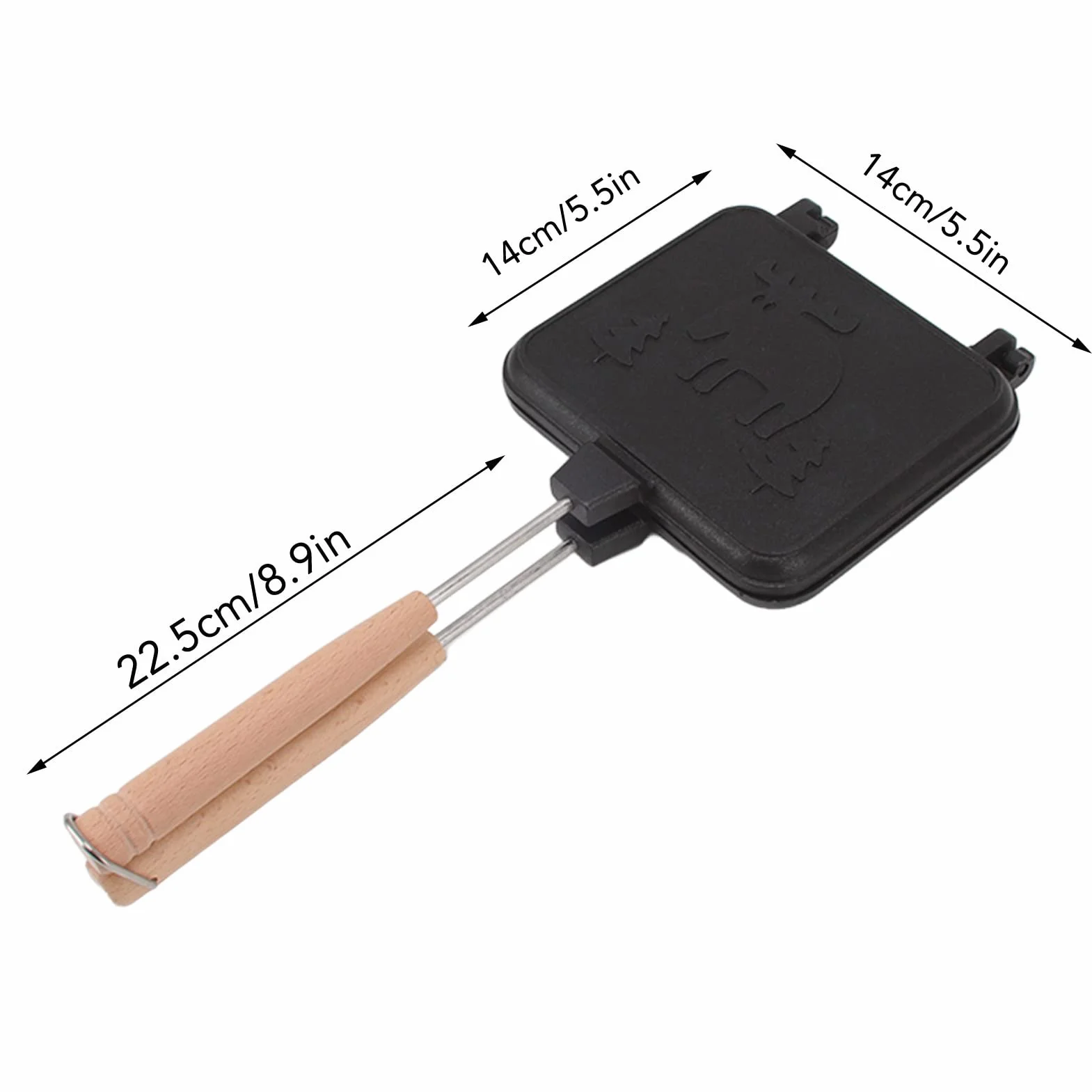 Wisecoco Piastra Grill Doppia Antiaderente, 14x14cm, Padella a Doppia Faccia, Creatore di Panini da Campeggio, Macchina per Waffle a Doppia Faccia, Tostapane per Panini