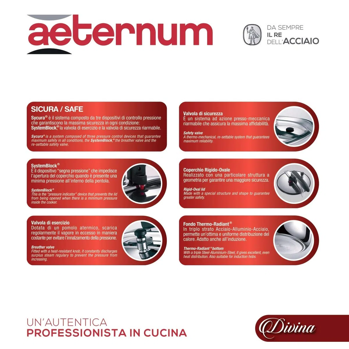 Aeternum Divina - Pentola a Pressione da 5 Litri con Valvola di Sicurezza, Acciaio Inox, Adatta all'induzione, Argento/Antracite