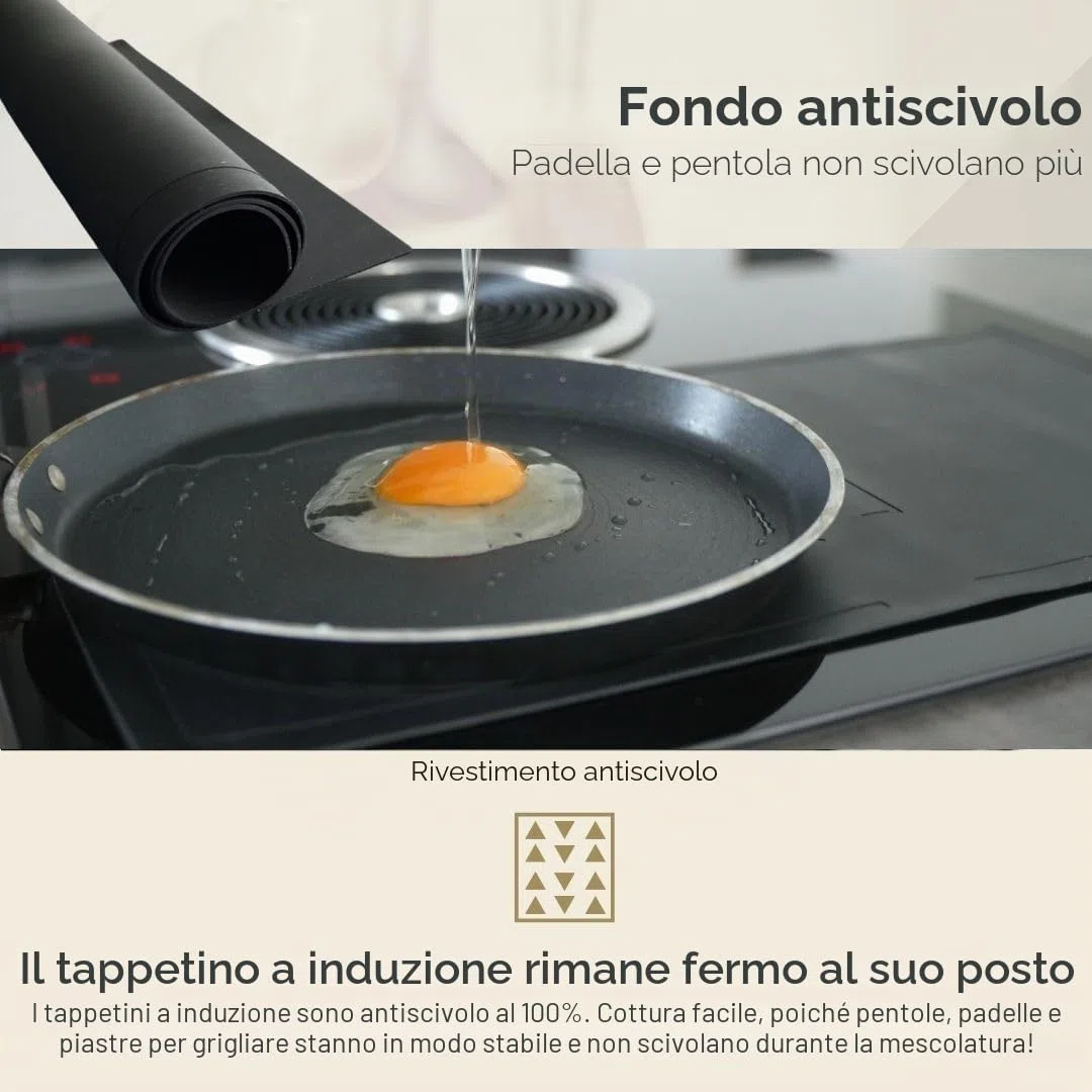 Lukada Tappetino a induzione, 100% silicone per induzione, set da 2 pezzi, nero, protezione per induzione, tappetino da forno, protezione per piano cottura, sottopentola, grande 25 x 45 cm, perfetto