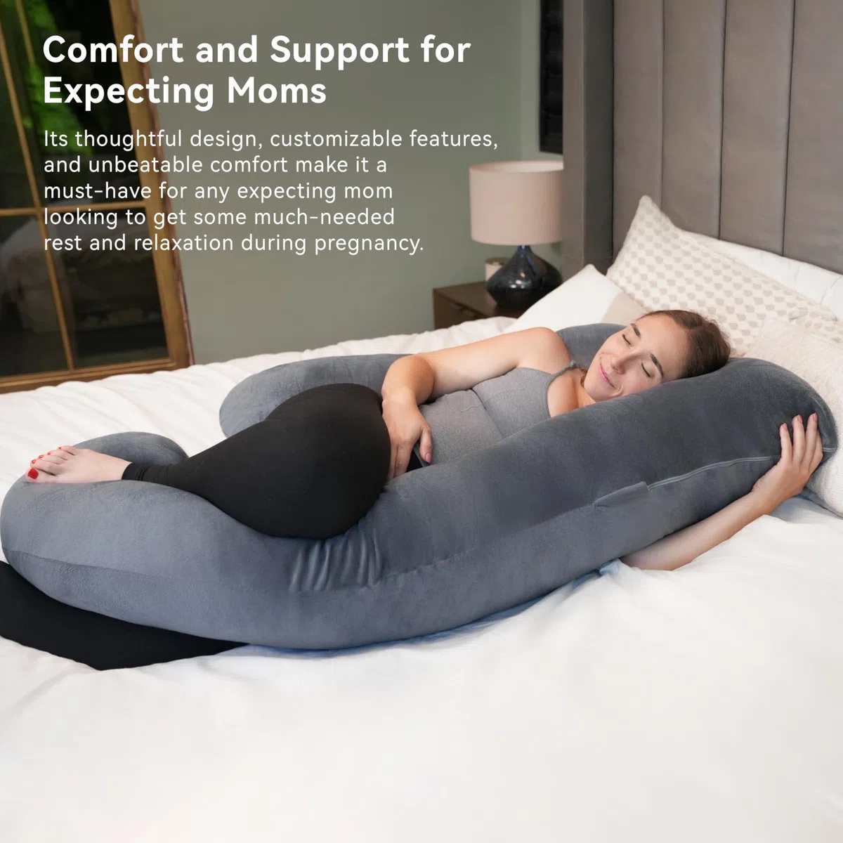 Cuscino Gravidanza,Cuscino Gravidanza per Dormire a Forma di U Supporto Maternità,Supporto per Schiena,Fianchi,Gambe, Pancia per Donne Incinte (Velluto Grigio)