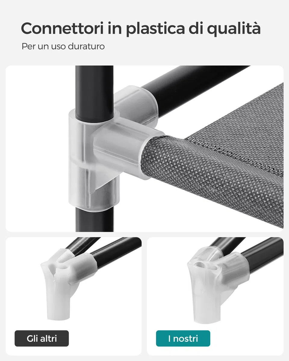 SONGMICS Armadio in Tessuto, Armadio Portatile, 45 x 127 x 176 cm, 2 Barre Appendiabiti, Ripiani, e 4 Tasche Laterali, Grande Capacitàper Camera da Letto, Soggiorno, Grigio RYG008G02