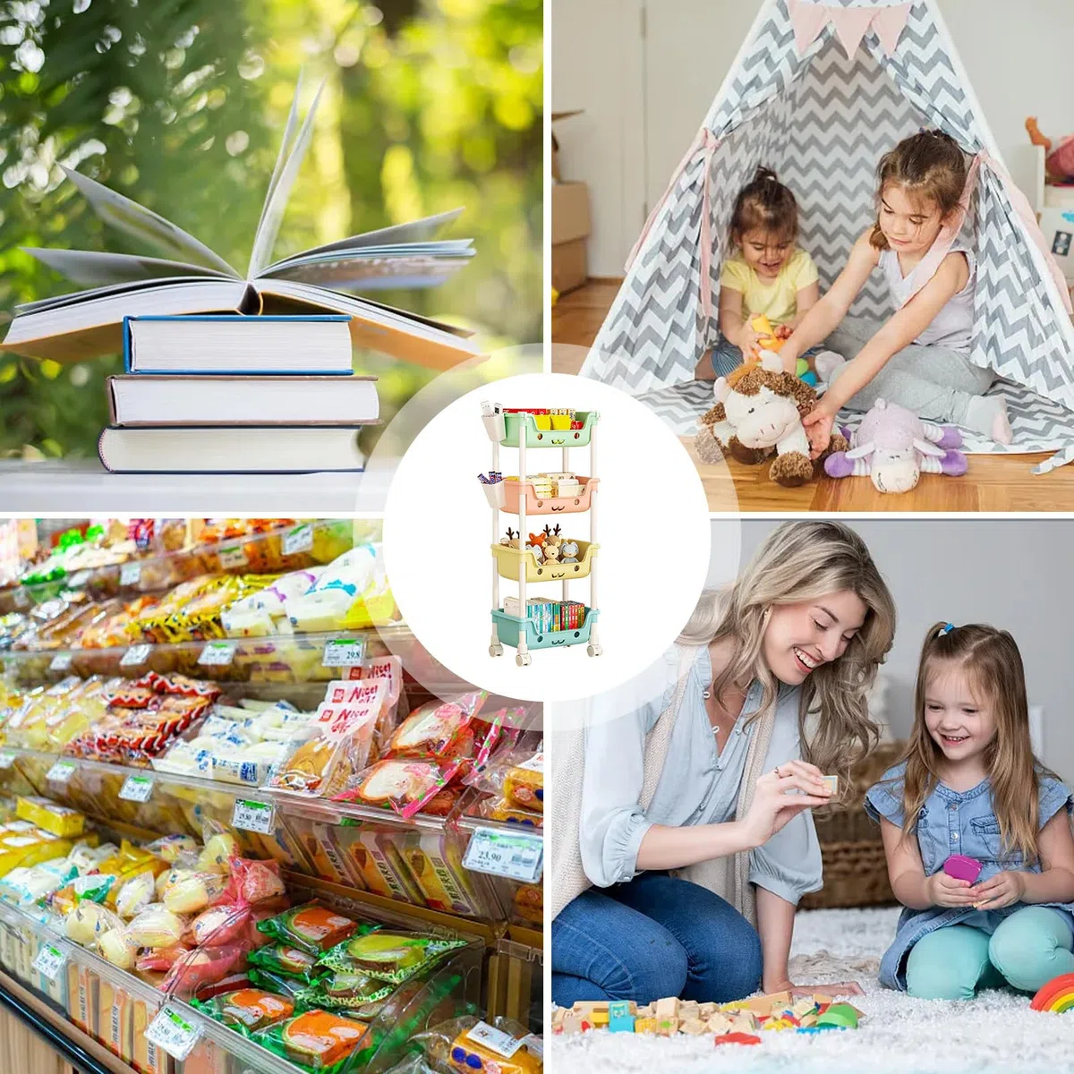 Organizzatore per giocattoli piccoli - Scaffale multilivello con ruote, grandi contenitori con ruote + accesso facilitato, in durevole + struttura rinforzata, per camerette dei bambini, sala