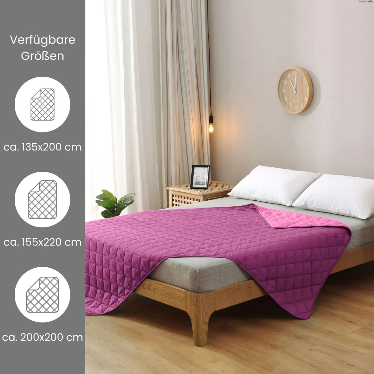 wometo Piumone estivo in microfibra, design reversibile, 200 x 200 cm, OekoTex, colore viola e rosa, adatto per il campeggio e le giornate più calde, utilizzabile come copriletto