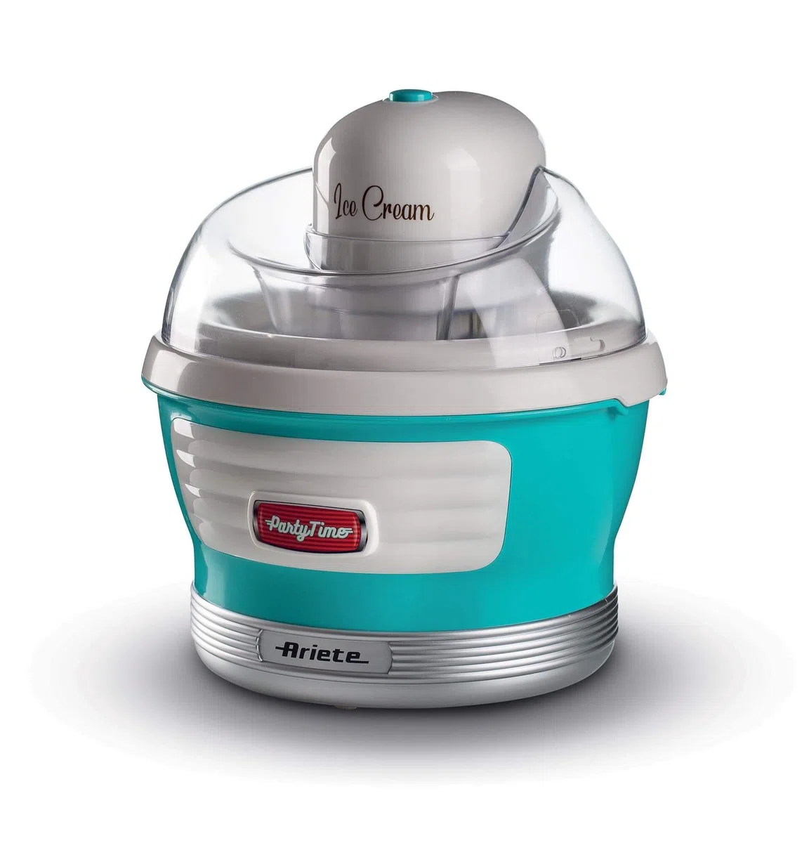 Ariete 643 Ice Cream Maker Party Time, Macchina per fare il gelato, 12W, Capacità 1,5 L, Spatola di miscelazione, Tempo preparazione 30 minuti, Coperchio per aggiunta ingredienti, Azzurro