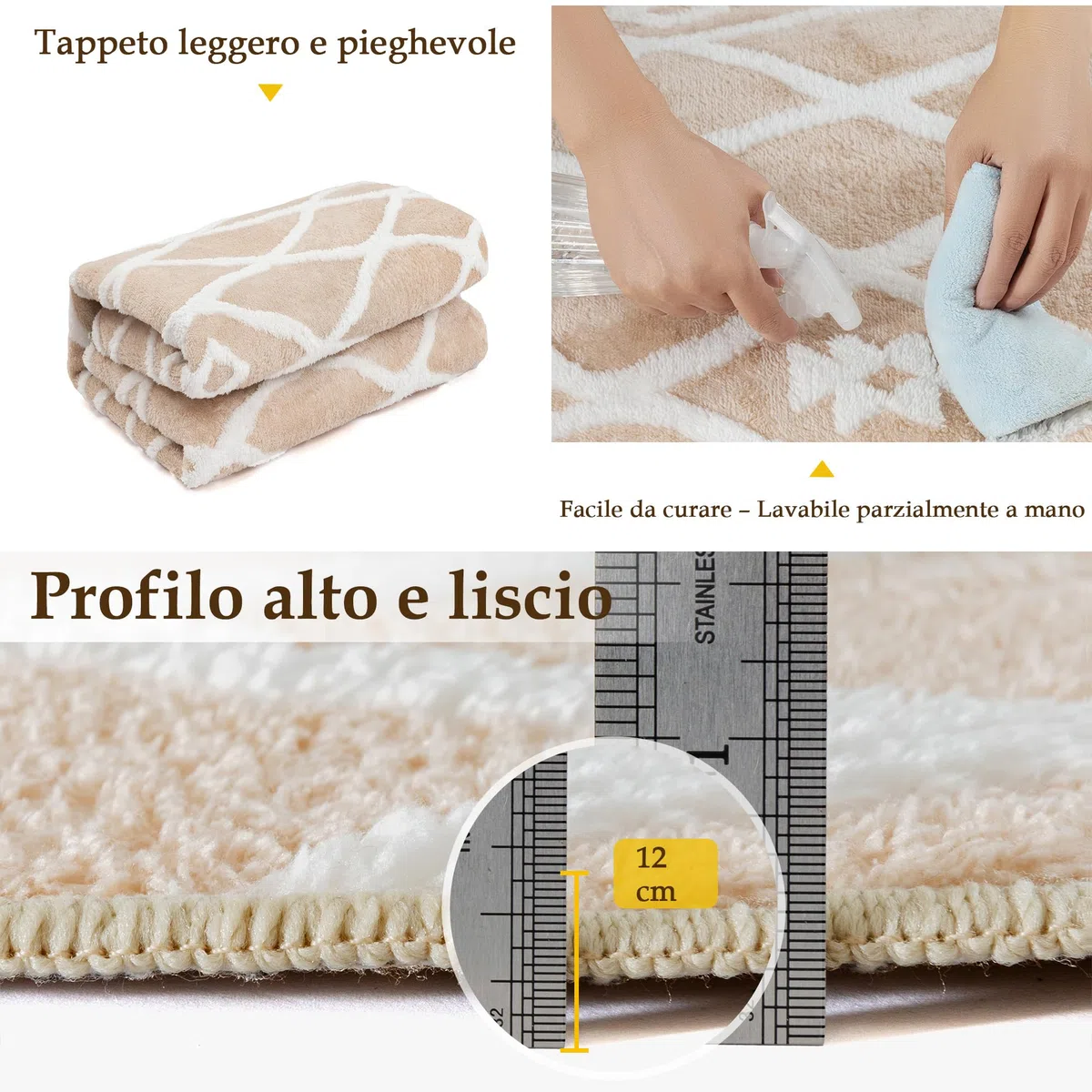 PureCozy Tappeto Rotondo Salotto 120cm Beige Antiscivolo Lavabile Grande Camera da Letto Tappeti 3D Geometrico Moderno Carpet Sala Soggiorno Cameretta Bambino Pelo Corto Rug
