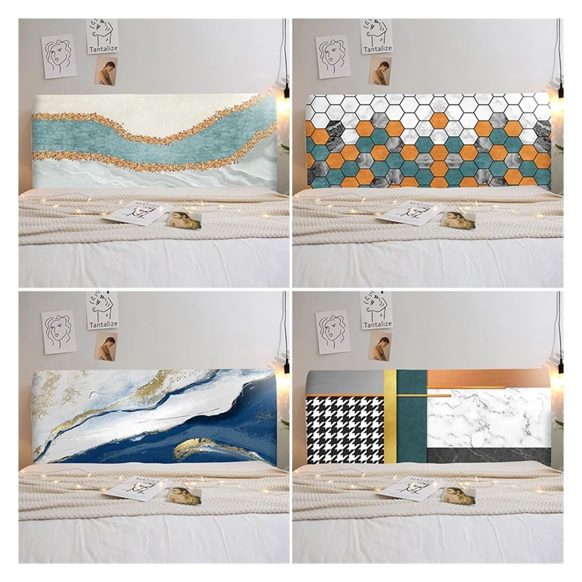 Copritestata Letto all-Inclusive Copritestata Letto Elastico Stampato in Poliestere 1,8 m 2 m 2,2 m Copri testiera (Color : CTZ2809, Size : W150 x H65cm)