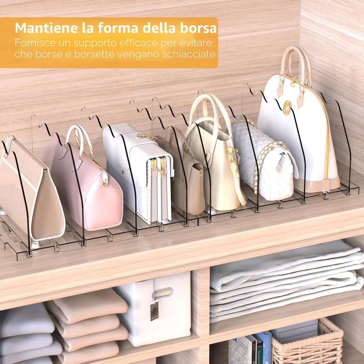 Ronlap Divisori per mensole, organizer per borse, organizer per armadio, organizer regolabile per vestiti, organizer per borse, per cucina, armadio, bagno, 8 pezzi, trasparente