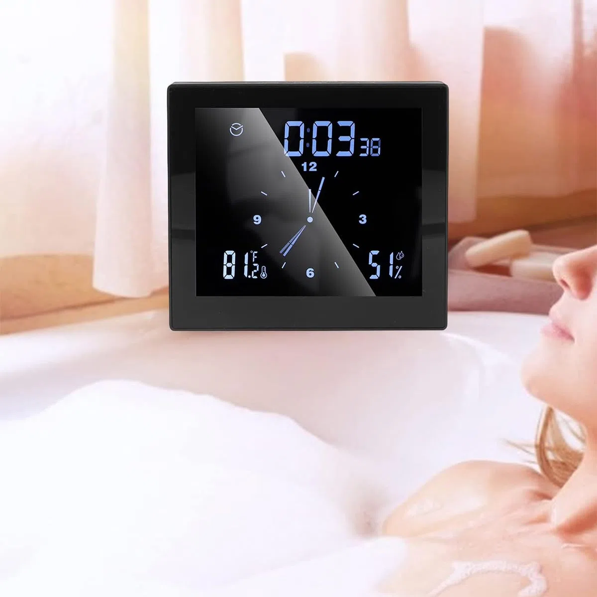 Orologio da Doccia Impermeabile IP65 Orologio Digitale da Bagno Impermeabile con termometro e igrometro e Timer da Cucina Supporto con Foro per Appendere a Ventosa