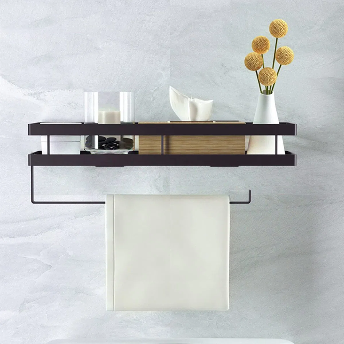 PortaSpezie,porta spezie per cucina, da parete,portaspezie da appendere da appeso con 4 ganci rimovibili,con porta rotolo da cucina, organizer barra portautensili cucina,35 cm,nero