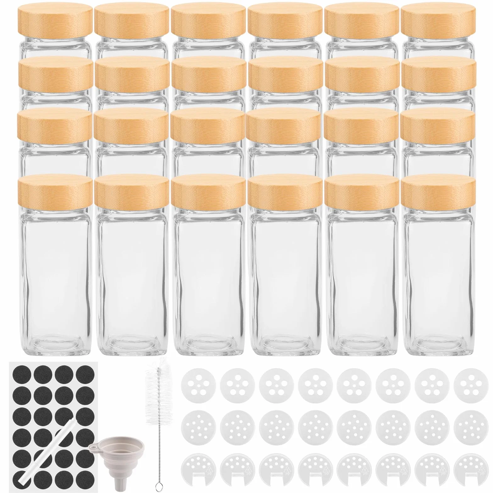 Withosent 24 barattoli per spezie rotondi in vetro da 100 ml con tappo a vite, contenitore per spezie con contenitore per cospargere, etichette, imbuti, spazzola