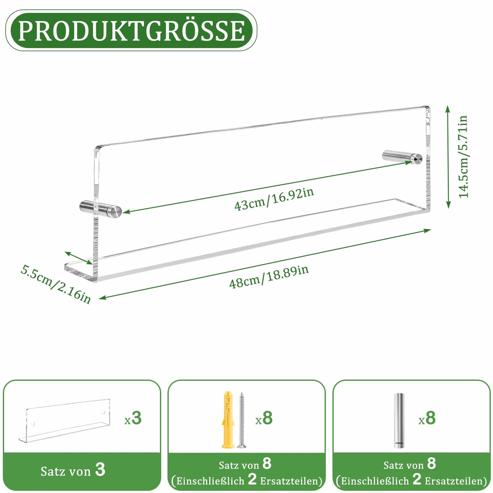 3 Pack Lunghezza 48 cm Scaffale per riviste a parete in acrilico trasparente adatto per la camera dei bambini, il soggiorno, la camera da letto e l'ufficio
