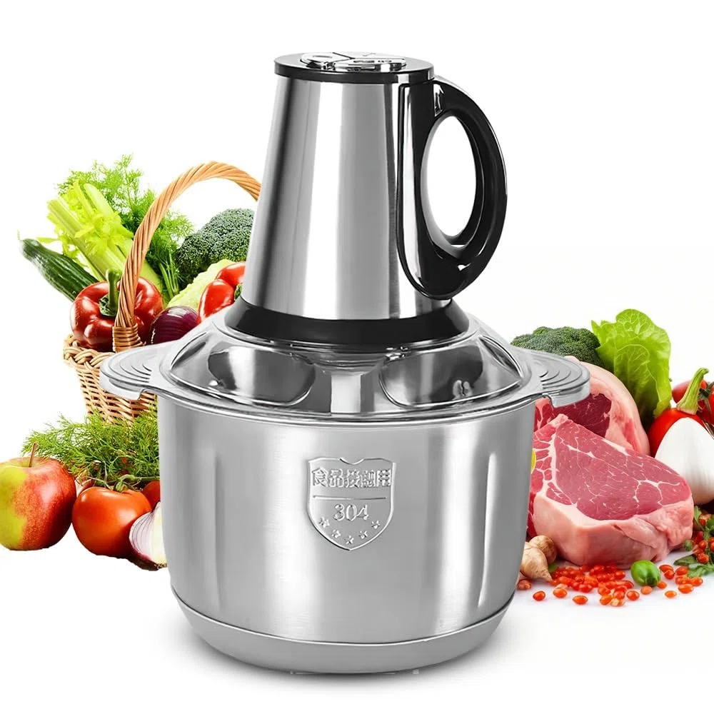 Tritatutto elettrico con ciotola in acciaio inox 4L, tritacarne multifunzione 500 W, 4 lame in acciaio inox, tritacarne per tritare carne, cipolla, erbe, frutta secca veloce e senza sforzi, colore