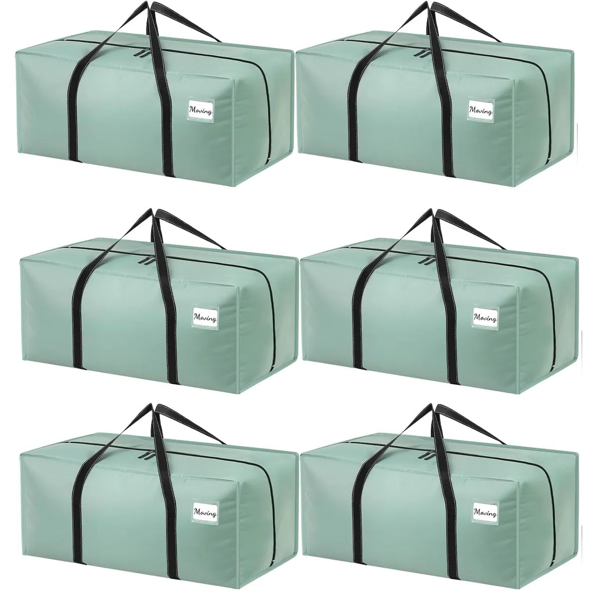 Dntorx 6 sacchetti da 120 l, resistenti per trasloco, impermeabili, grandi con manico con chiusura lampo, pieghevole, per trasloco, campeggio, vestiti, colore verde chiaro