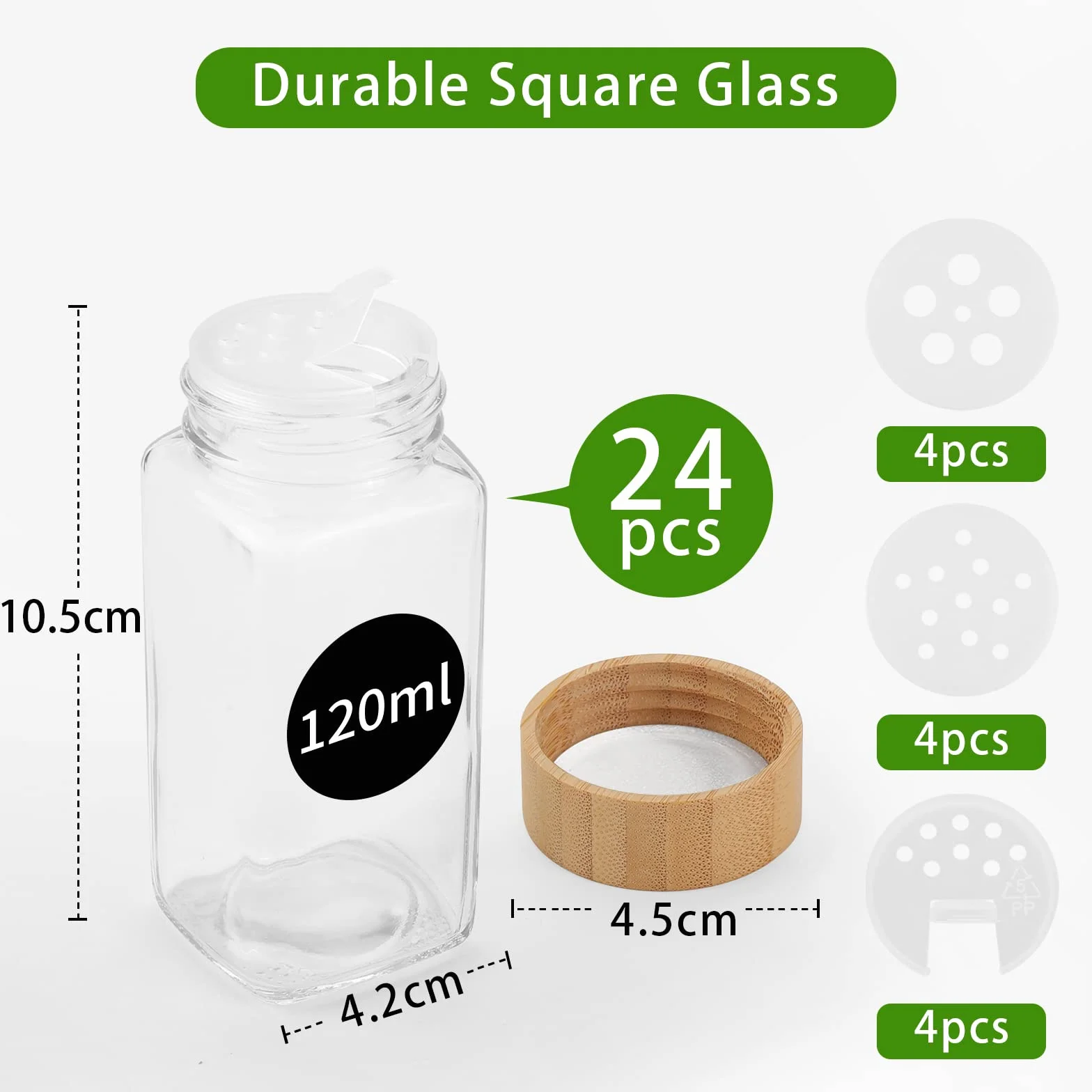 Withosent 24 barattoli per spezie rotondi in vetro da 100 ml con tappo a vite, contenitore per spezie con contenitore per cospargere, etichette, imbuti, spazzola
