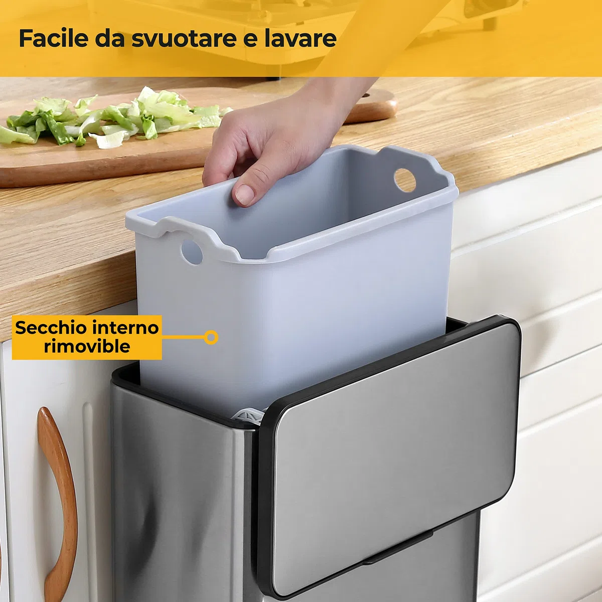 SILBERTHAL Pattumiera biologica da cucina, 3 l, in acciaio inox, con coperchio, per compost da cucina, con filtro ai carboni attivi, contenitore interno lavabile in lavastoviglie