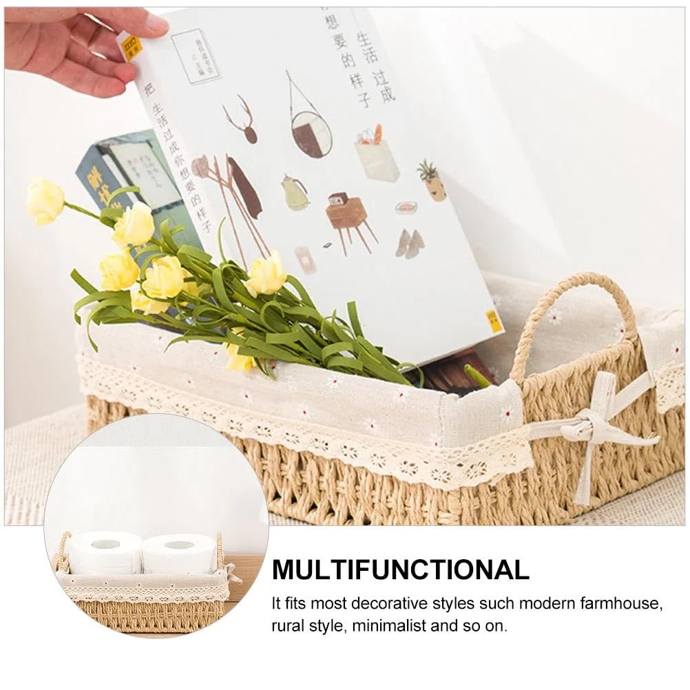 UPKOCH Cassetta Legno Porta Bomboniere Cesto Comodino Desktop Decor in Rattan Corda, Bianca 1444122WRI