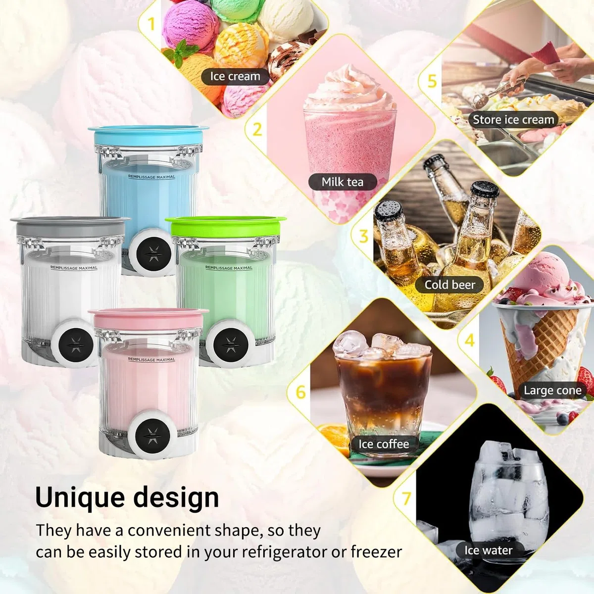 DAZZTIME Contenitori per Gelato,4 Pezzi Contenitore Creami per Macchina da Gelato Ninja Creami,Accessorio per Contenitore per Gelato Ninja NC700/NC701,Vaschette per Gelato,Senza BPA