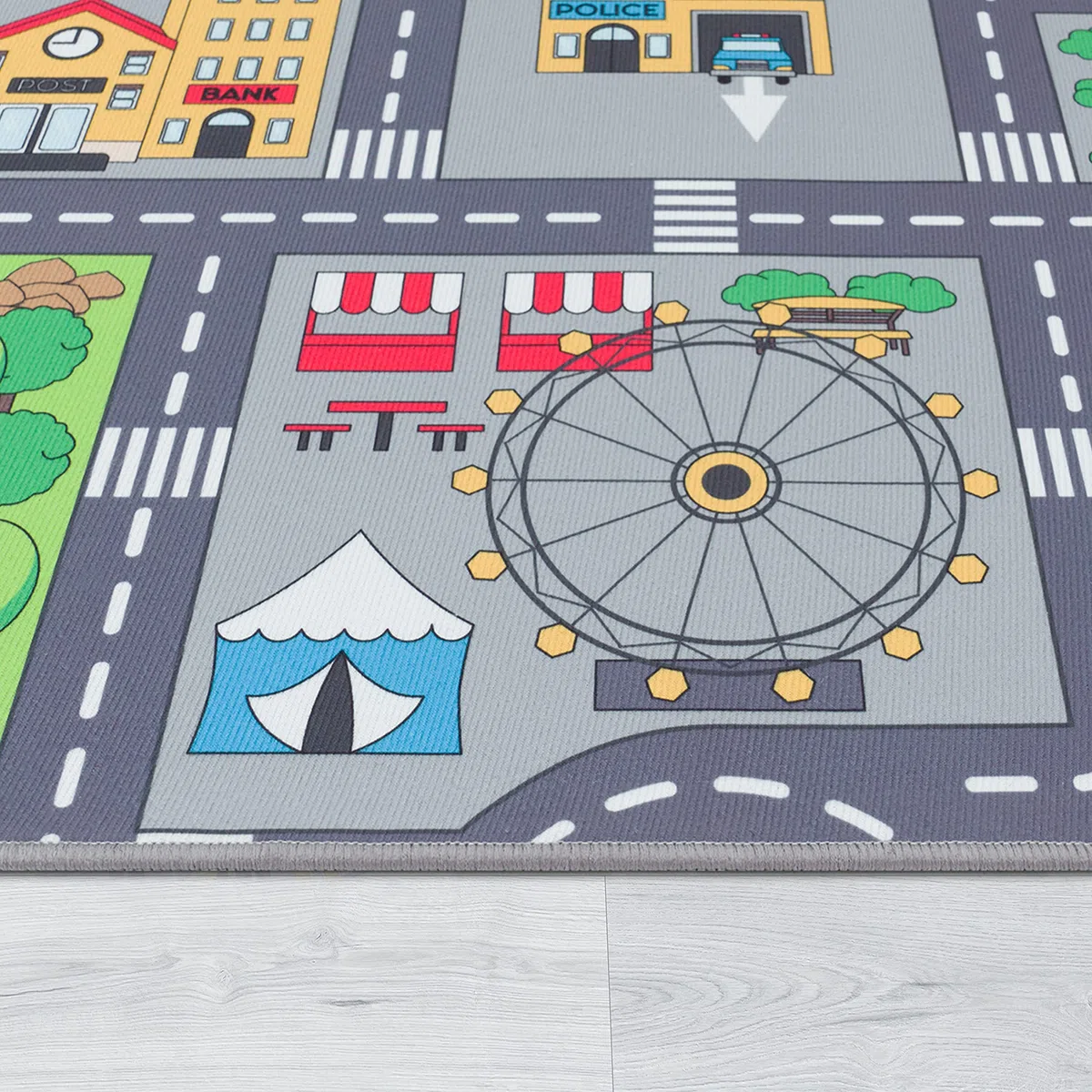 Paco Home Tappeto da gioco per la camera dei bambini, grigio, con strade, ragazze, ragazzi, Dimensione:100x200 cm, Colore:Grigio 3