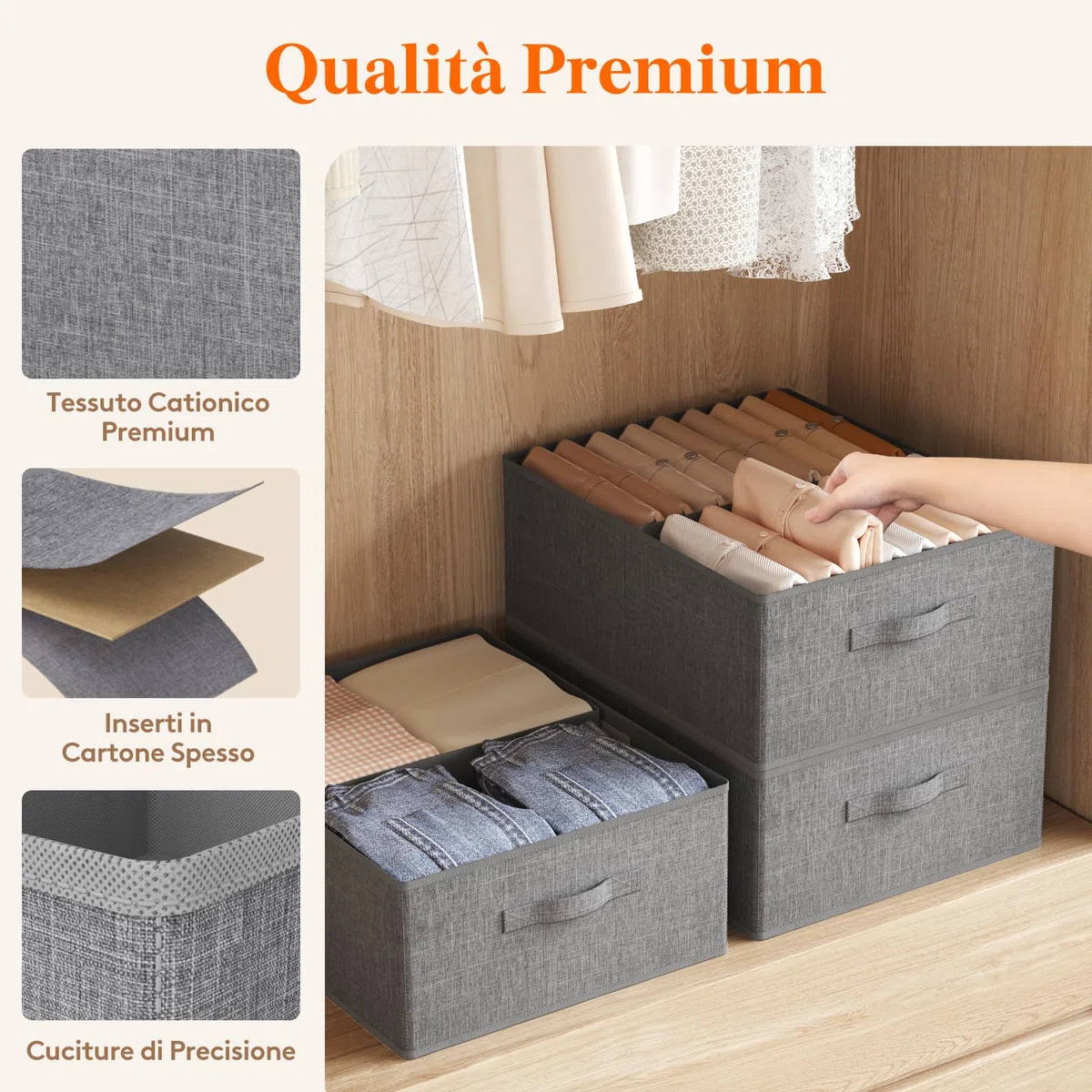 Lifewit Organizer Armadio, Cassetti per Armadio Interno Pieghevoli, Contenitori per Armadio Salvaspazio con Divisorio Rimovibile, Scatole per Armadio Rigide, 40L (50 x 40 x 20 cm), Set di 4