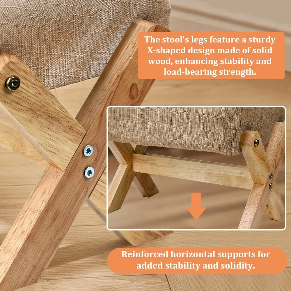 Pouf Poggiapiedi Divano, Ottomana Rettangolare con Seduta Imbottita, Poggiapiedi Morbido con Gambe in Legno, Sgabello Basso Moderno, Poggiapiedi da Ufficio, Soggiorno e Camera da Letto - Bianco