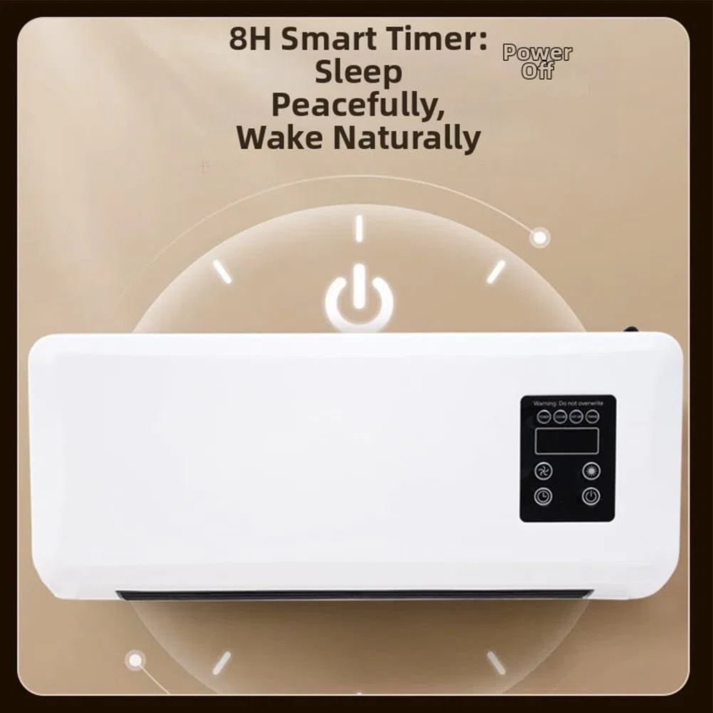Ventilatore condizionatore da parete 2 in 1, unità di riscaldamento e raffreddamento, silenziosa camera da letto e bagno, compatto salvaspazio con modalità brezza naturale, bianco, 42 x 18