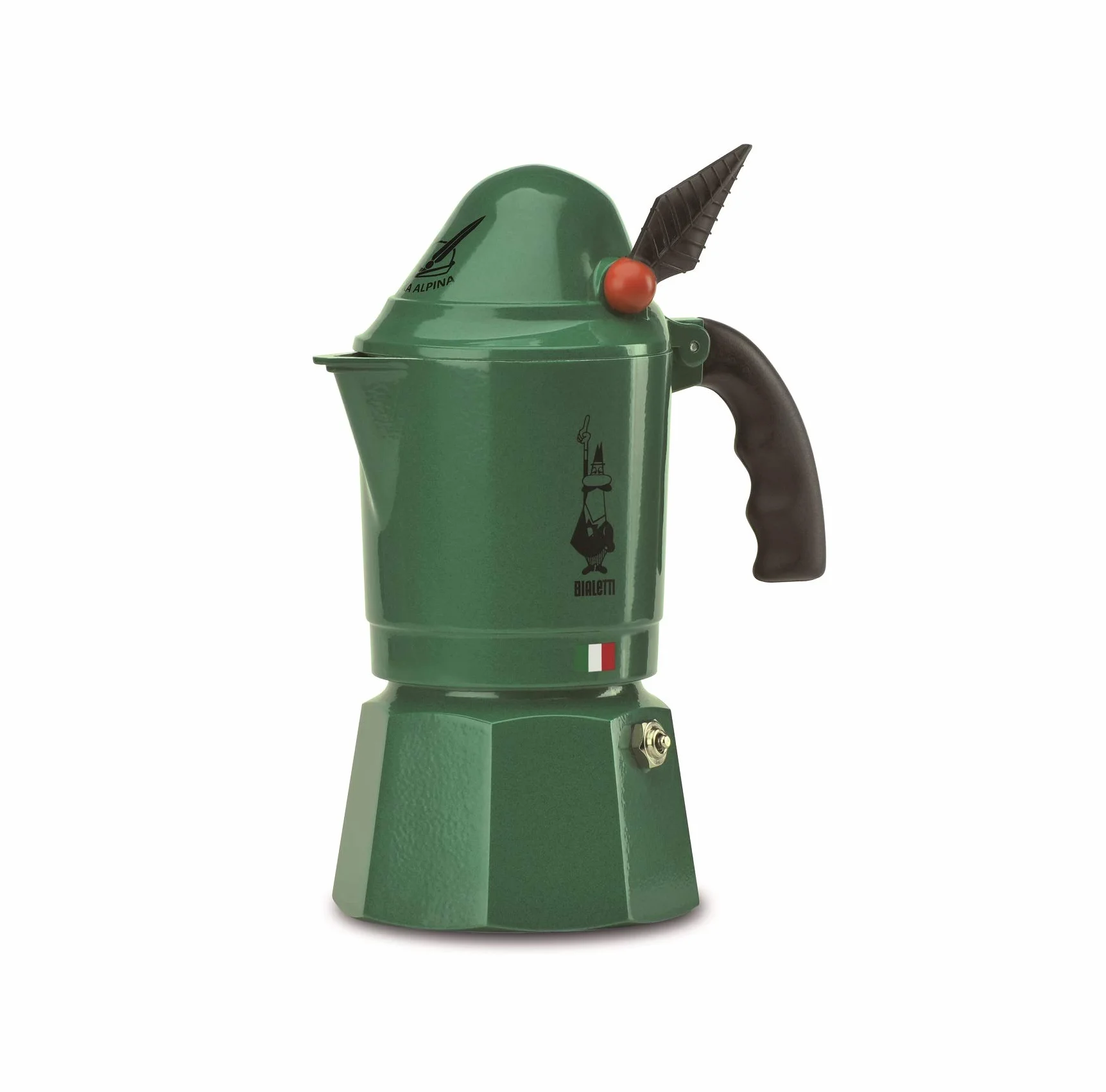 Bialetti Caffettiera New Break Alpina, Manico Anti Scottatura, In Onore Del Corpo Degli Alpini, Non Adatta a Induzione, 3 Tazze (130 ml), Alluminio, Verde
