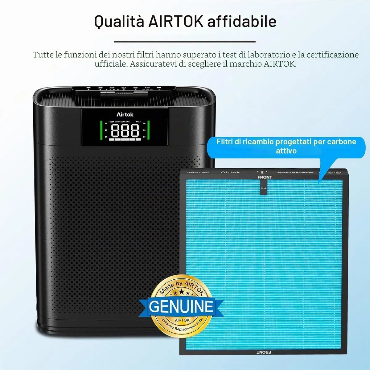 Filtro di ricambio HEPA adatto al purificatore d'aria AP2301 Airtok, carbone attivo ad alta efficienza, rimuove polline, polvere, forfora di animali e altri allergeni