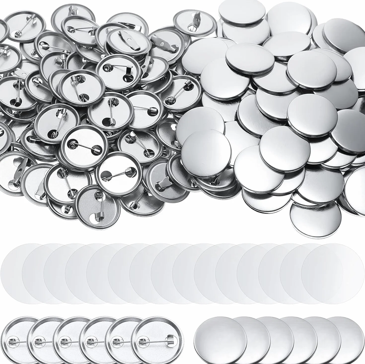 Kit di Bottoni Badge Spille Personalizzate in Metallo Plastica, 200pz Spilla Distintivo Spilla Vuoto Bottoni Basi di Acrilico Spilla per Forniture Artigianali(25 mm)