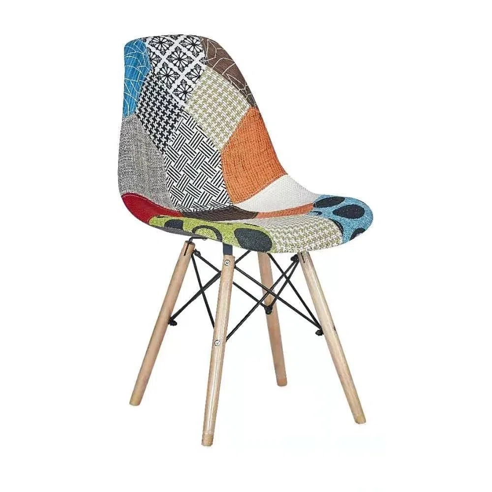 buybuy Sedia Serie Picasso Stile Patchwork Nordico con Seduta in stoffa Imbottita in Spugna Cucita a Mano, Piedi in Legno di Faggio e Metallo, Portata fino a 130kg