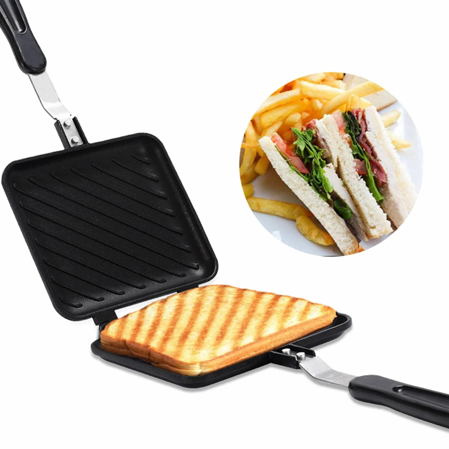 Tostapane Piastra a Gas, Paninaro tostato in Alluminio, Padella Antiaderente per Toast con Piano Cottura Antiaderente con Fondo Piatto per Colazione Snack Panini
