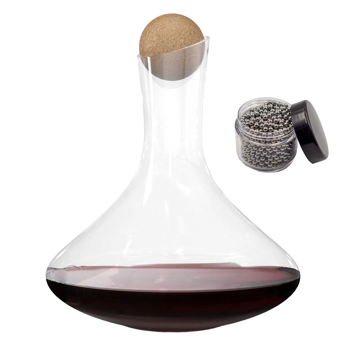 Intirilife caraffa in vetro da 1,8 litri per vino rosso con perle di pulizia - Capacità decanter 750ml - Decanter in vetro cristallo senza piombo Aeratore per vino soffiato a bocca Caraffa per vino