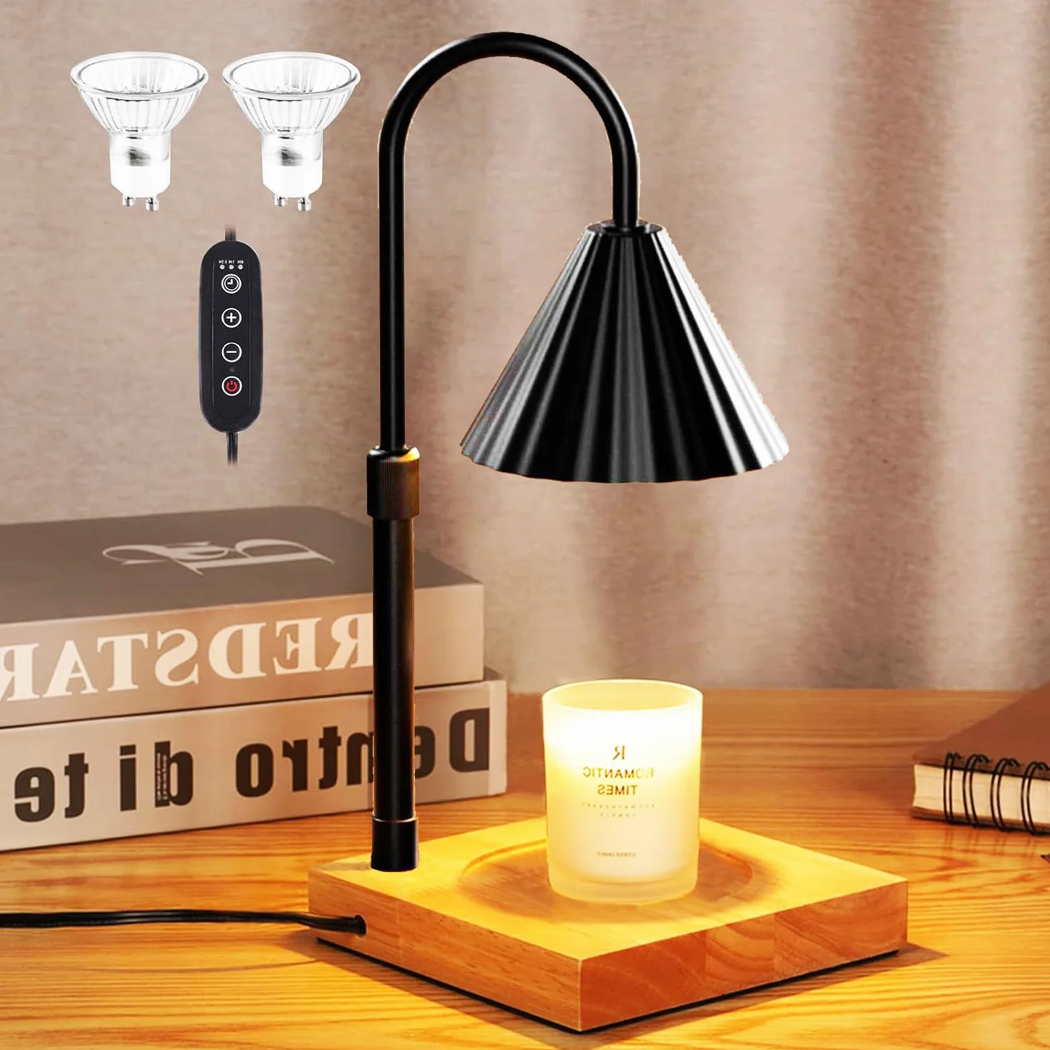 Lampada a Candela,Lampada per Sciogliere Le Candele Dimmerabile con Funzione Timer per Cera Profumata in Barattolo, Altezza Regolabile Lampada Riscaldante a Candela