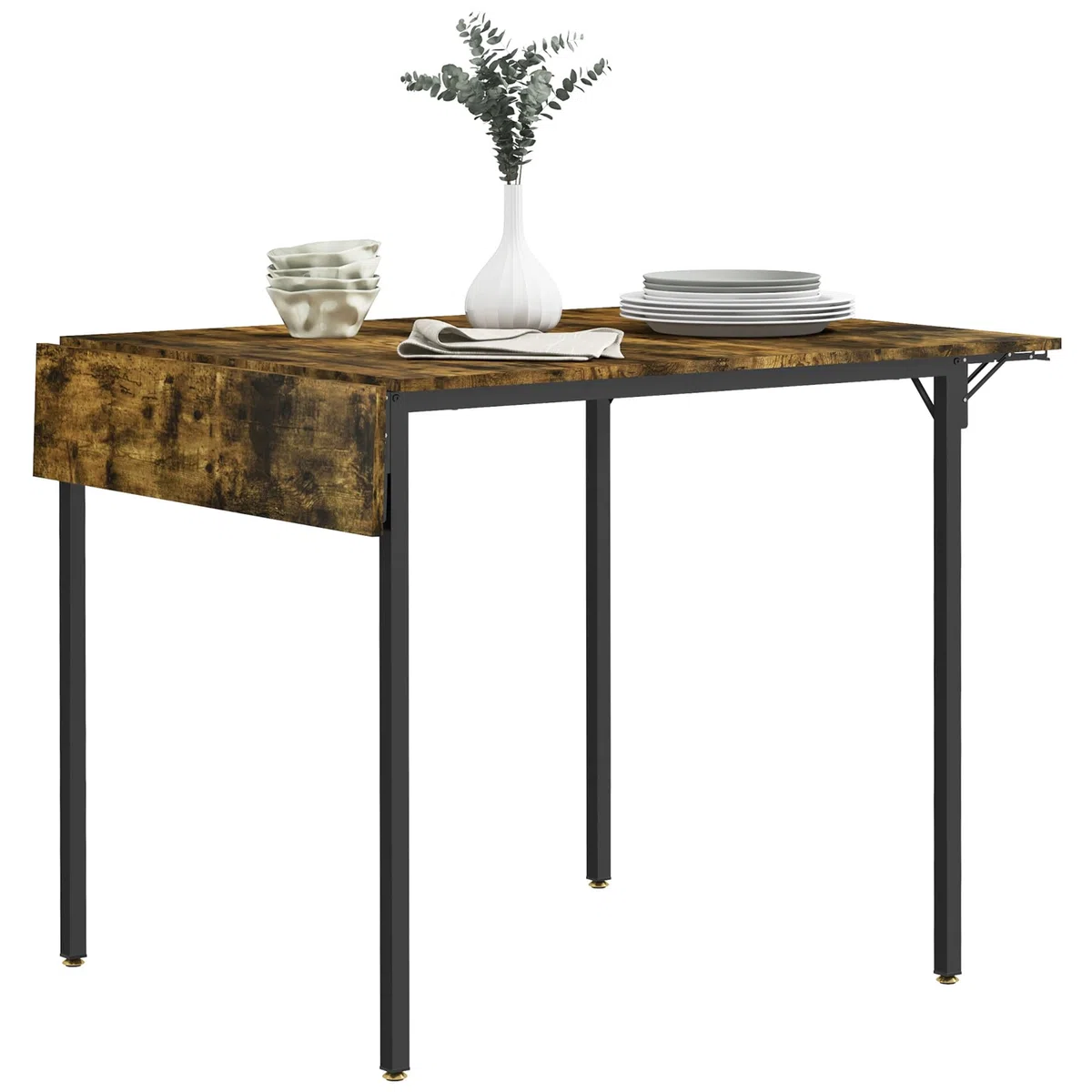HOMCOM Tavolo da Pranzo a Ribalta stile Industriale per 2-4 Persone con 2 Lati Allungabili, Tavolo Pieghevole da Cucina per Piccoli Spazi in Legno e Metallo, 120x79x79 cm, Marrone Rustico