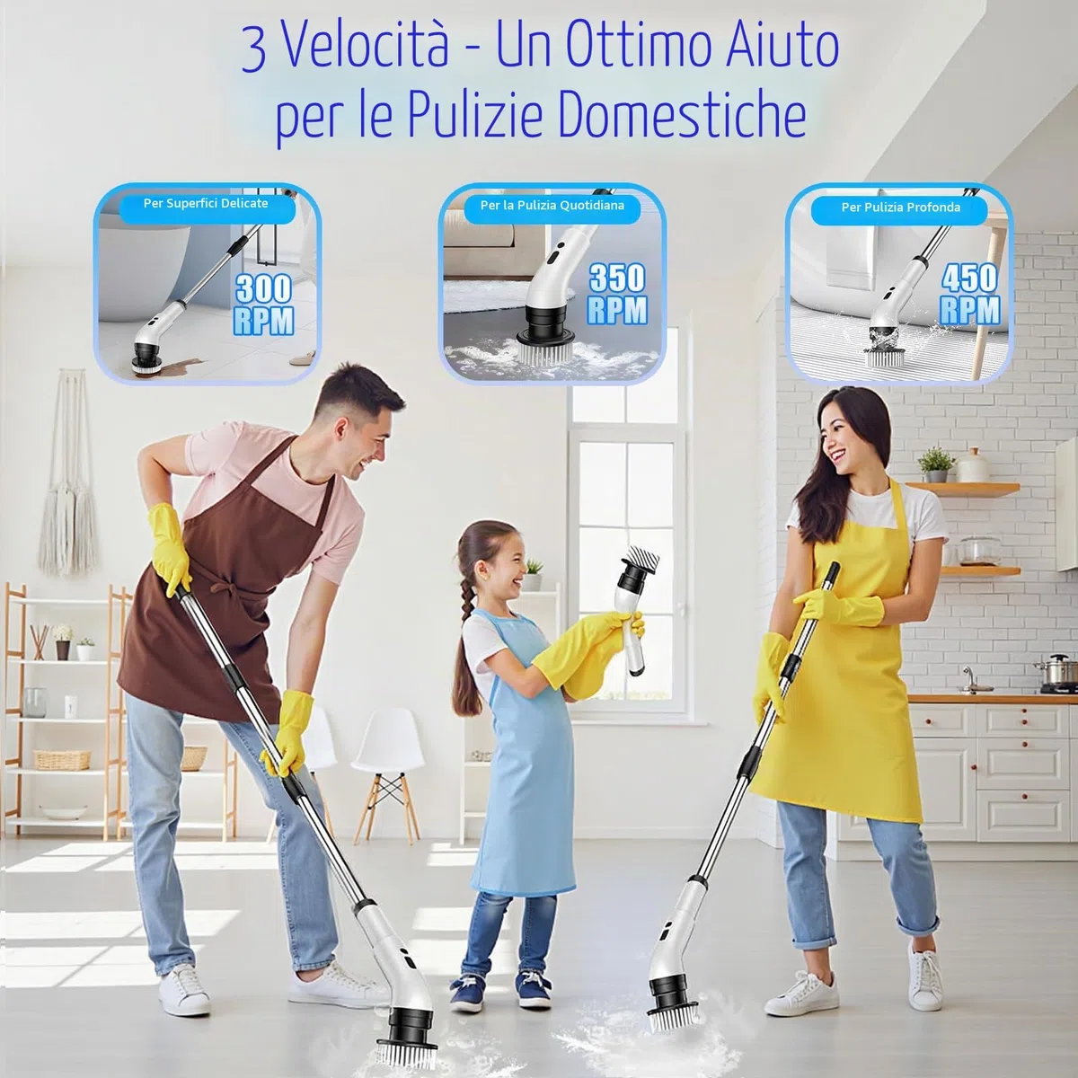 Journeyside Spazzola Elettrica per Pulizia, Spazzola Elettrica Rotante con 9 Testine Sostituibili 3 Velocità di Rotazione,Spazzola Pulizia Doccia,per Bagno,Piastrelle,Cucina e Auto, IPX7
