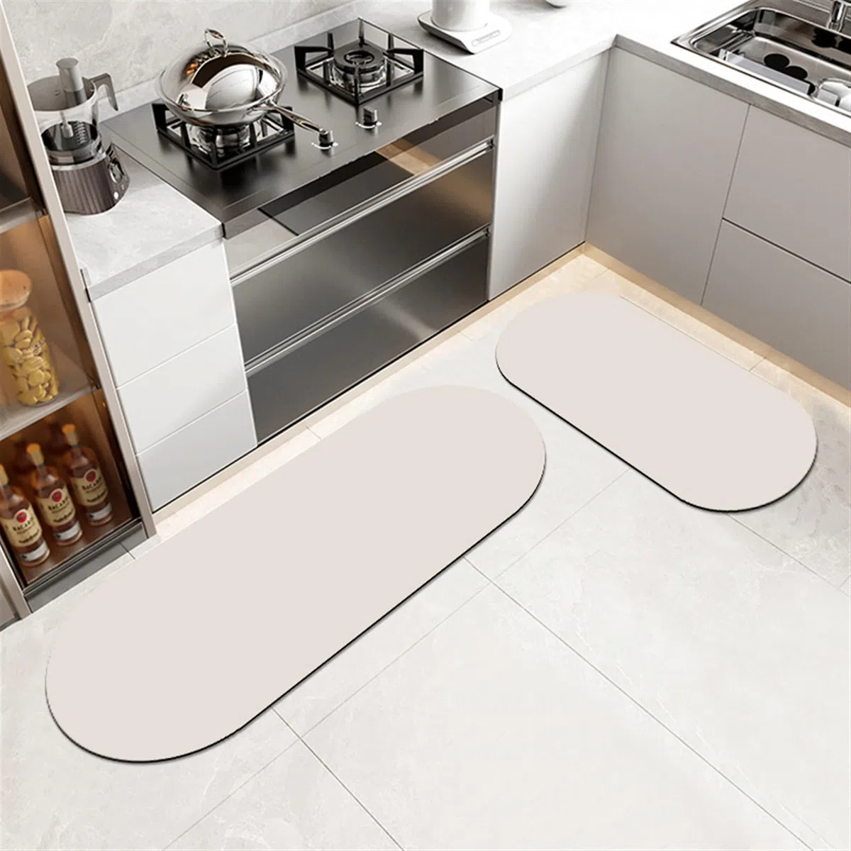 Diatomite - Tappetino da cucina super assorbente, morbido, lavabile, in tinta unita, per bagno e ingresso (grigio, 50 x 160 cm)