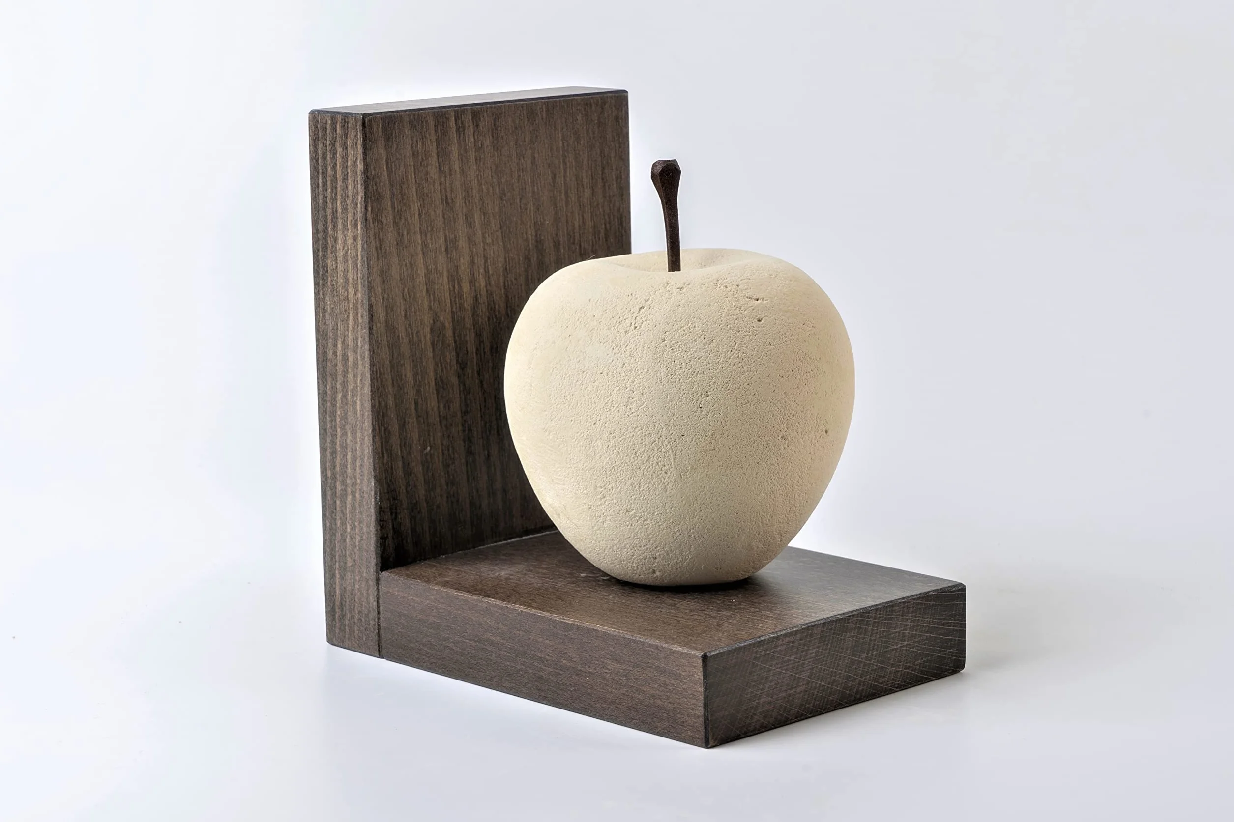 Fermalibri A Forma Di Mela Scultura In Pietra Su Base In Legno Fermalibro Cameretta Prodotto Artigianale Made In Italy - Q027m