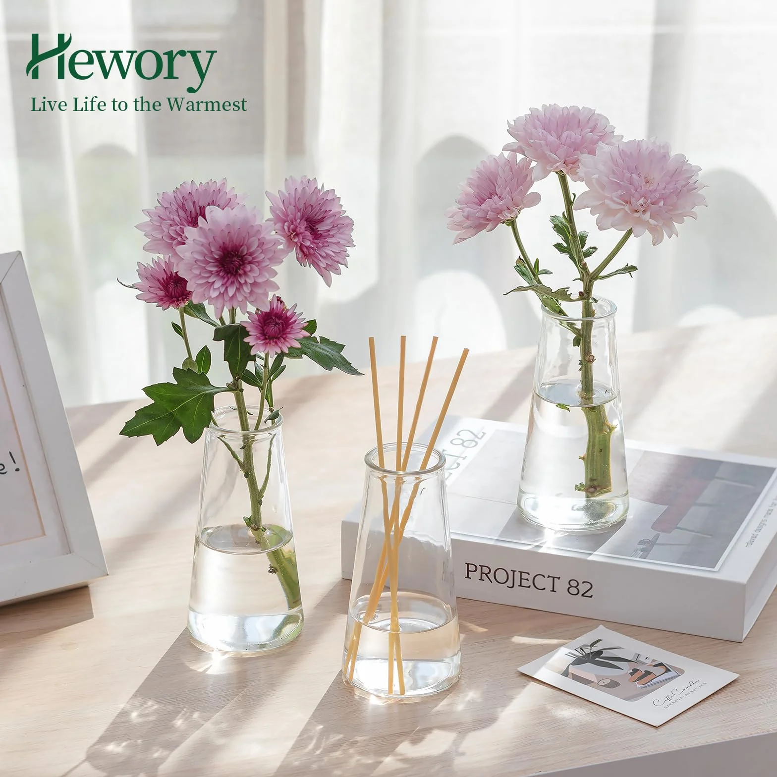 Hewory Piccoli vasi in vetro per decorazione da tavolo per matrimoni: set di 12 piccoli vasi trasparenti per fiori moderni, in vetro per decorazione di nozze, tavolo da pranzo