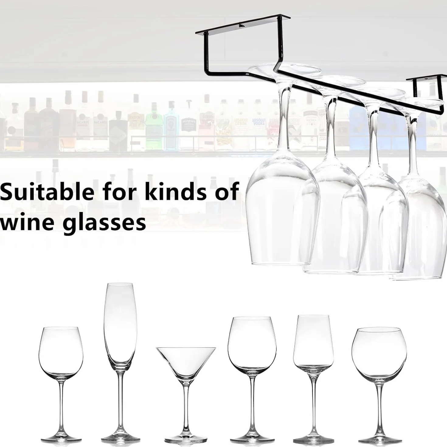 Set di 4 portabicchieri da vino in metallo, 40 cm, da appendere, in metallo, da appendere, per bar, cucina, pub, ristorante