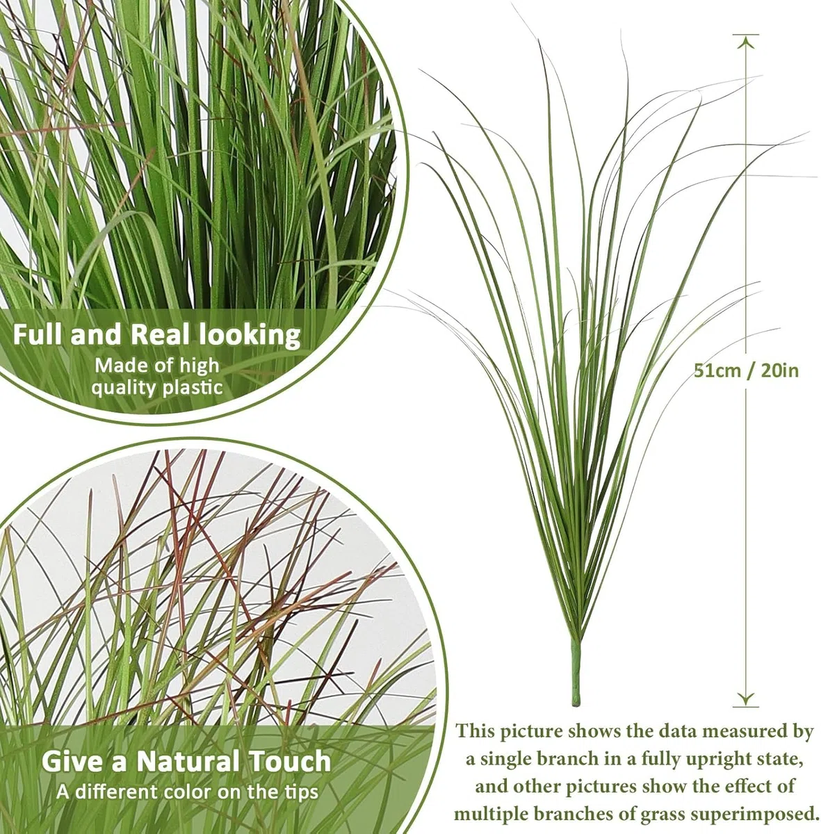 24 Pezzi Piante Artificiali da Esterno 50 cm Erba Finta All'aperto Resistente ai Raggi UV Arbusti Finte Erba di Grano Pianta Artificiale Steli di Verde per Giardino Ufficio Domestica Decor