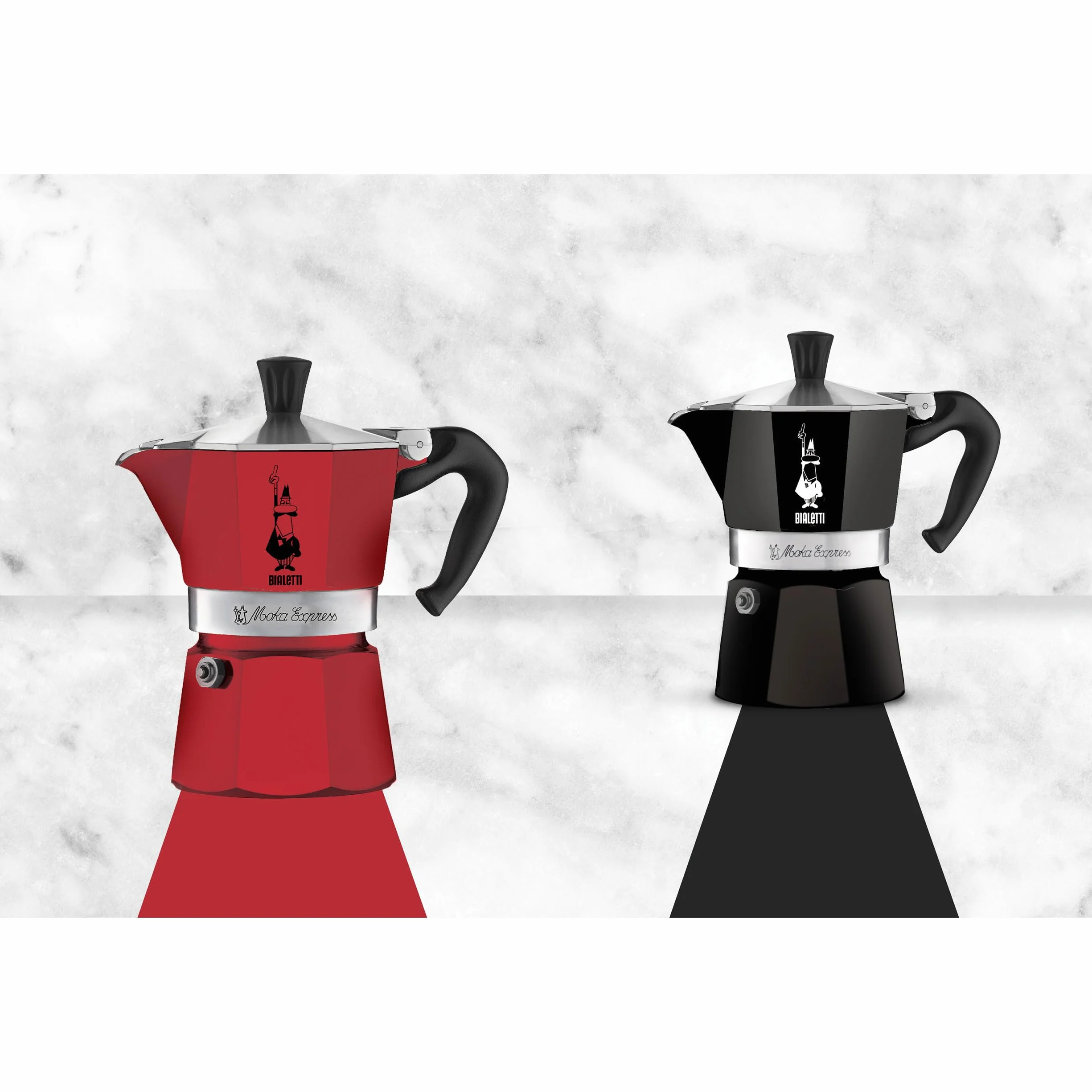 Bialetti Caffettiera Moka Express Color, 3 Tazze, Manico Anti Scottatura, Non Adatta a Induzione, 3 Tazze (130 ml), Alluminio, Nero