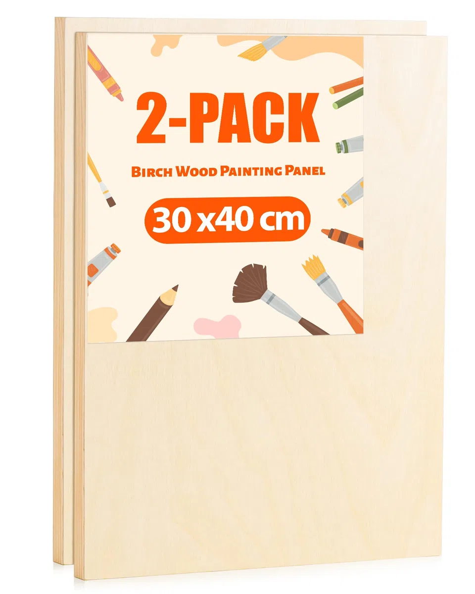 ROWOOD Tela in Legno per Pittura 30 x 40 cm, 2 Pezzi, Pannelli di Betulla non Finita per Olio, Acrilico e Versamento