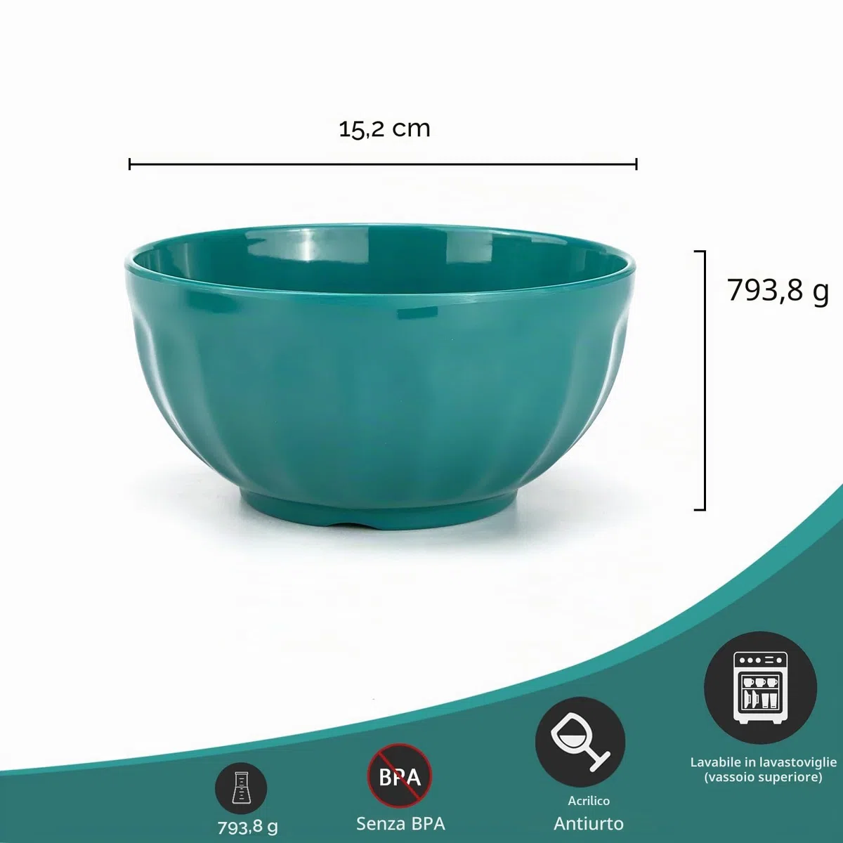 Set di ciotole Yalin in melammina, 25,4 cm 100% melammina per cereali/zuppa/insalata, 800 g, confezione da 6 in 6 colori assortiti, anti-rottura e lavabili in lavastoviglie, senza BPA
