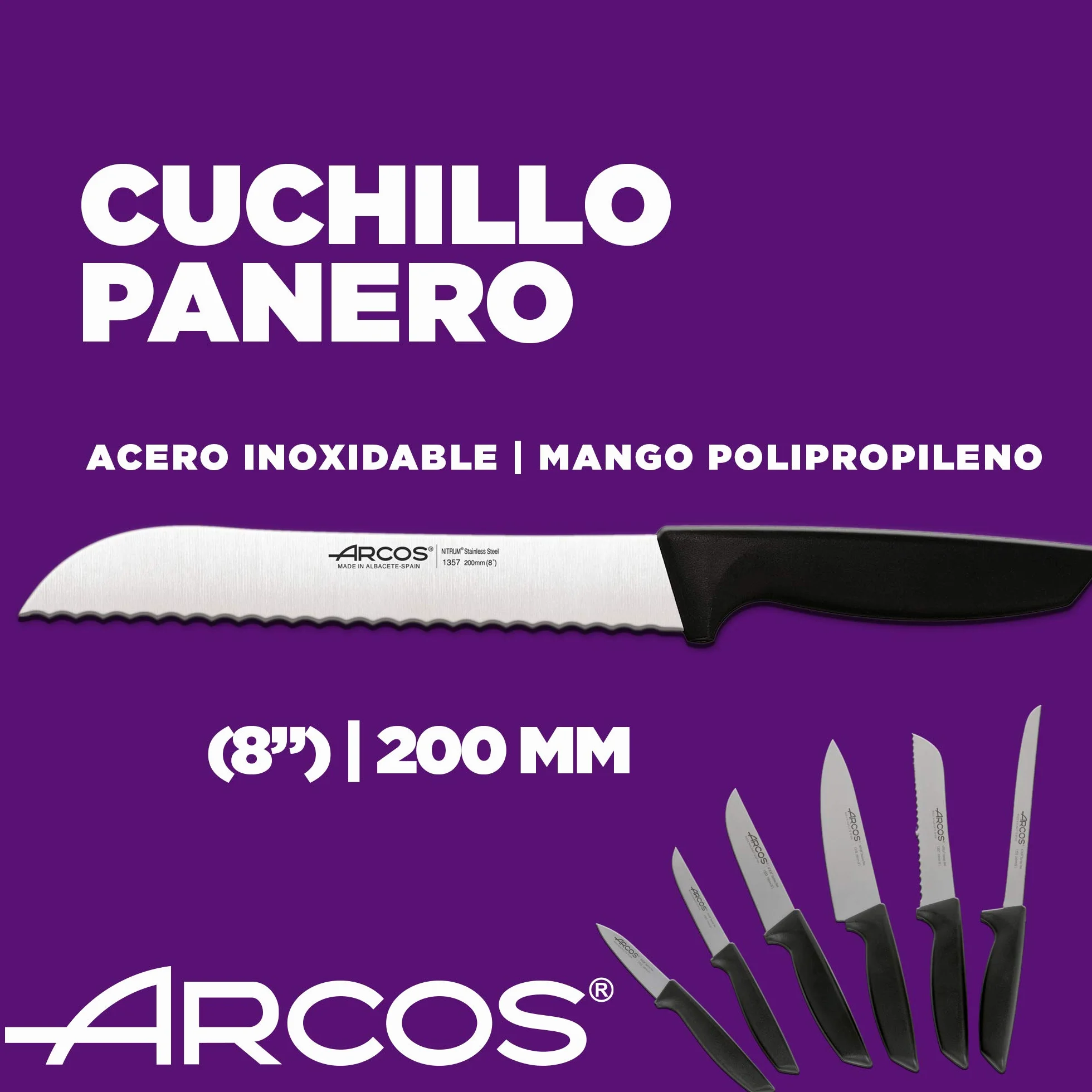 Arcos Set di coltelli da cucina professionali | coltelli da cucina professionali | 6 pezzi | coltelli in acciaio inox manico nero | utensili da cucina serie Nizza | lavabile in lavastoviglie