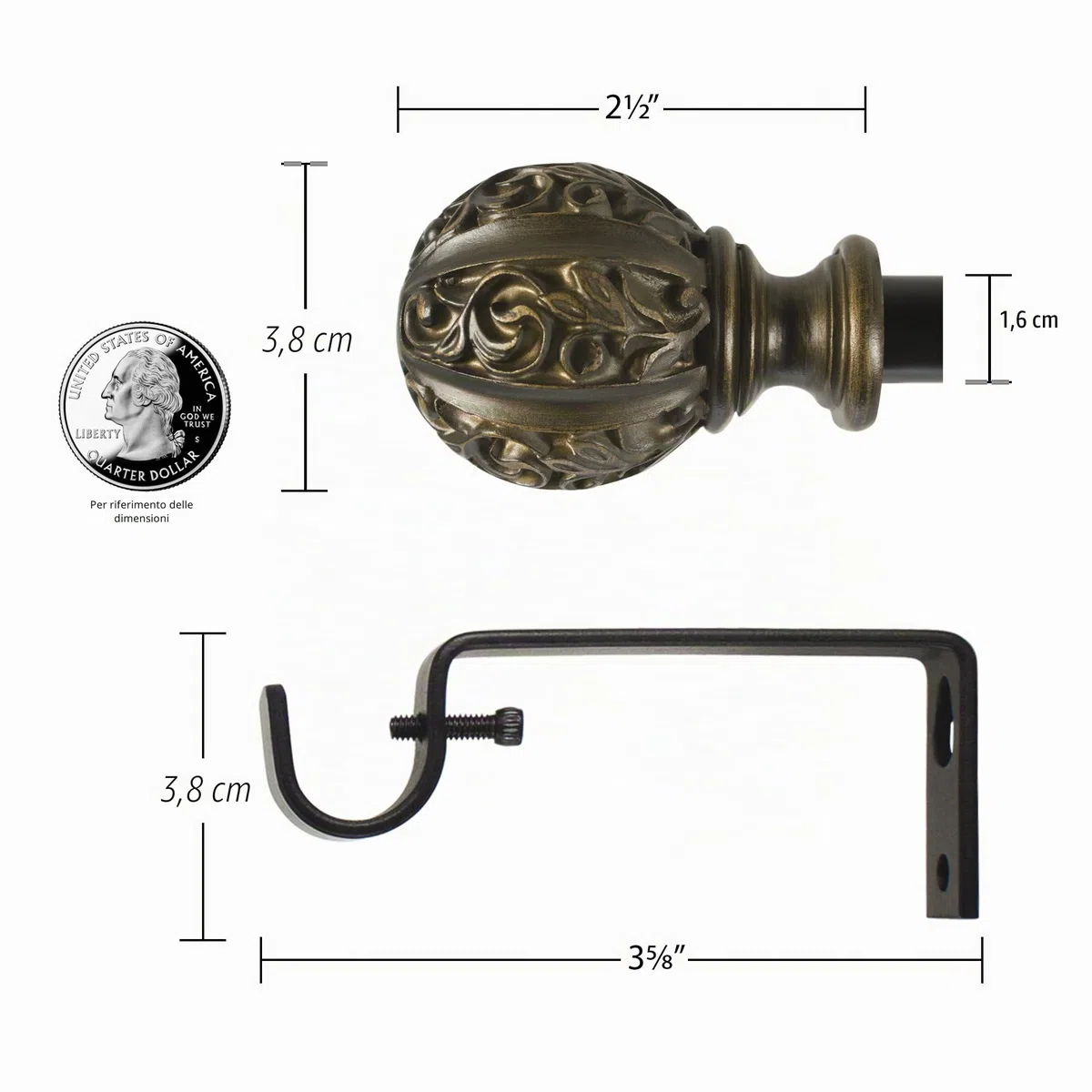 Decopolitan Leaf Ball Set di aste per Tende, Metallo, Avorio Invecchiato, 26 to 48 Inches