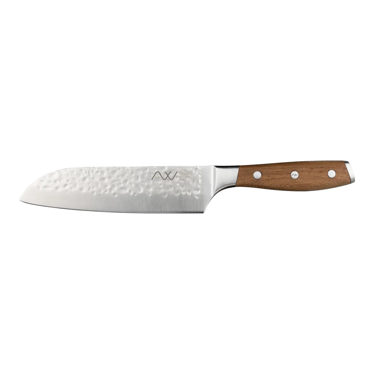 Rockingham Forge Ashwood Coltello da Cucina Santoku Giapponese 17,5 cm - Lama Acciaio Inossidabile Tedesco Ultra Affilato - Martellata Antiaderente Professionale - Manico Legno Codolo Intero