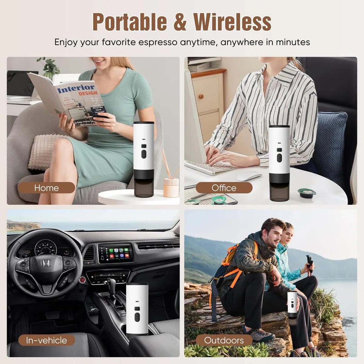 3 In 1 Macchina da Caffè Portatile, Macchina da Caffè Portatile, Grandi/Piccole Capsule/Caffè in Polvere, Riscaldamento Rapido 8-10min, Ricaricabile 12V, Per Casa, Ufficio, Campeggio, Viaggio
