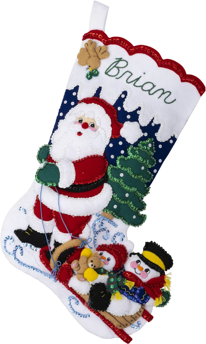 Bucilla Felt Stocking Applique Kit 18" Long-Sledding With Santa