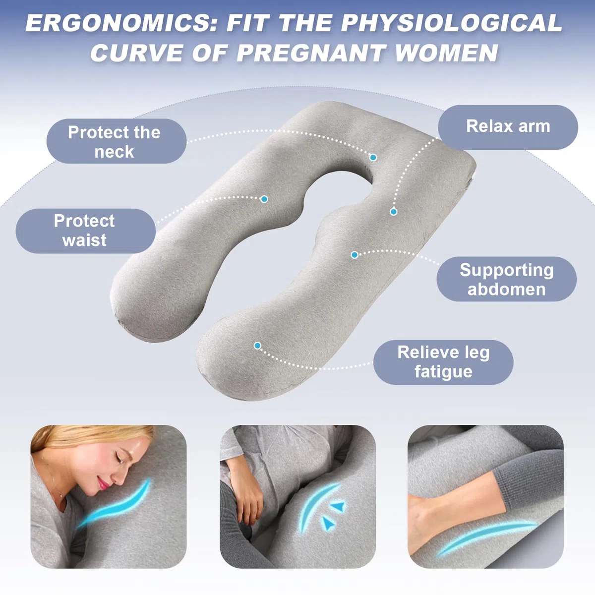 Avmvnvc Cuscino per Gravidanza - Cuscino Gravidanza e Allattamento Forma di U per Dormire - Cuscino per Allattamento e Gravidanza - con Federa in Maglia Sfoderabile e Lavabile - Grigio