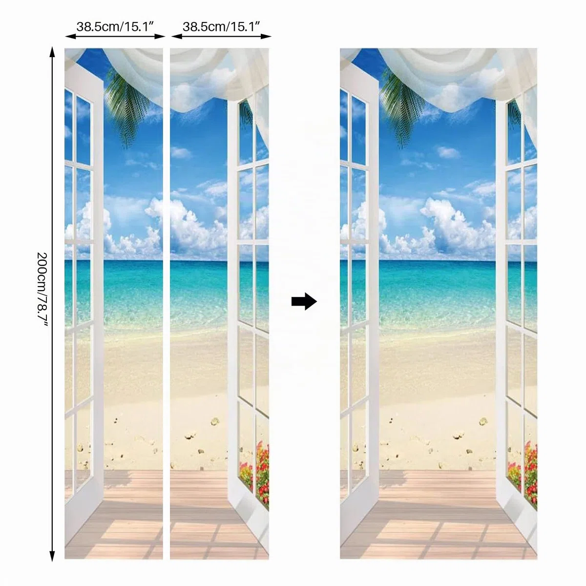 Adesivo murale 3D per porte interne, impermeabile e autoadesivo, in PVC decorazione da parete – spiaggia scenario porta poster adesivi per camera da letto soggiorno, 77 x 199 cm (A-02)